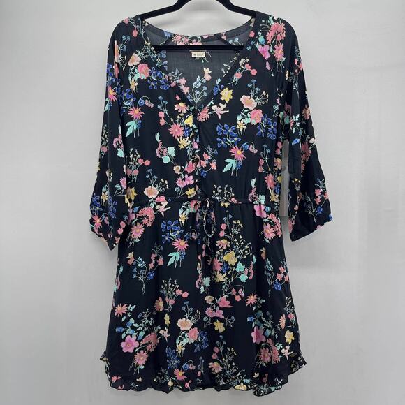 O’Neill Miki Henley Ball Pink Floral Print 3/4 Sleeve Cinch Waist Short Dress - Picture 1 of 10